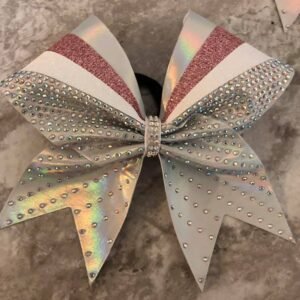 silver holographic bow with rhinestones