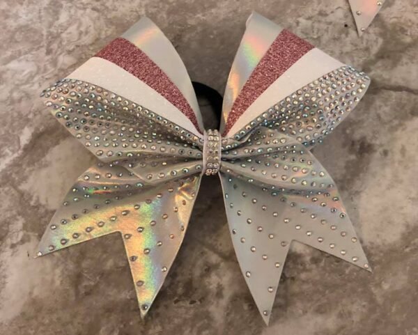 silver holographic bow with rhinestones